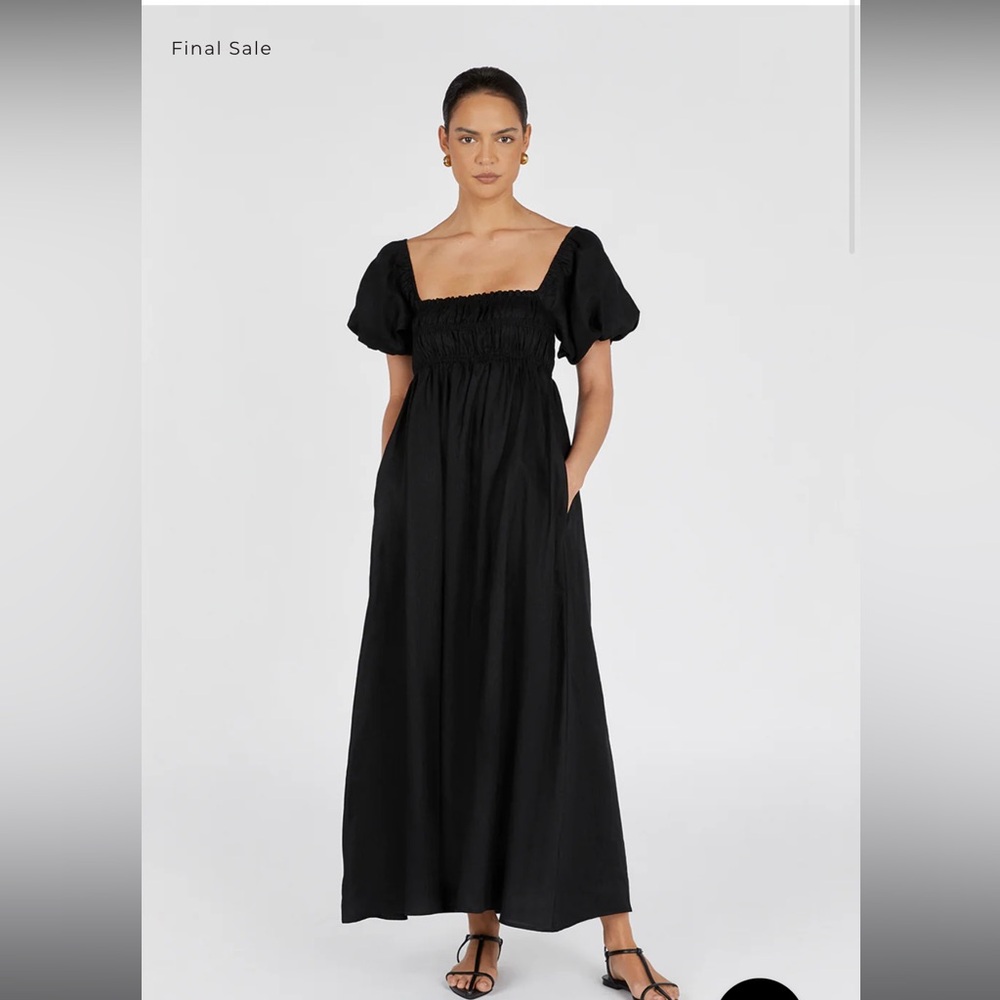 Dissh BIANCA BLACK LINEN MIDI DRESS, NWT